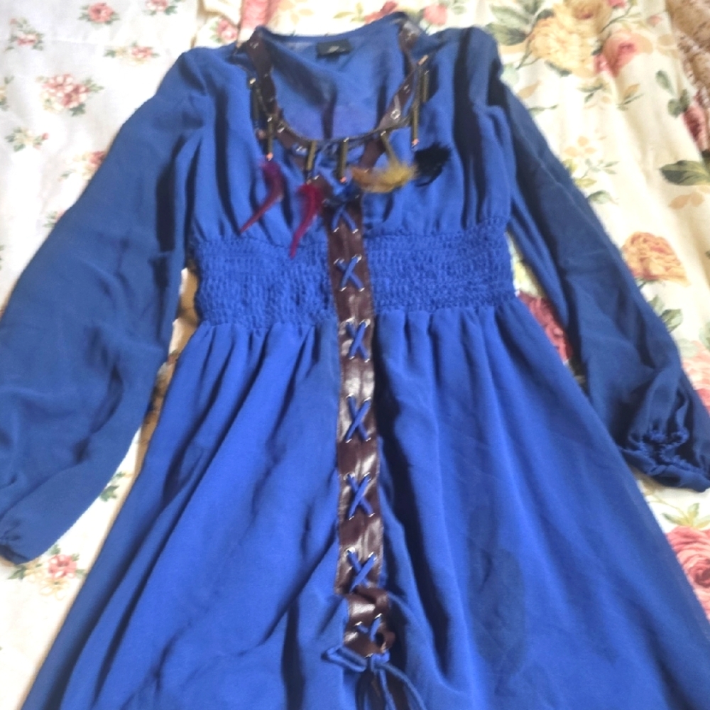 Blue  Dress with Brown Accents